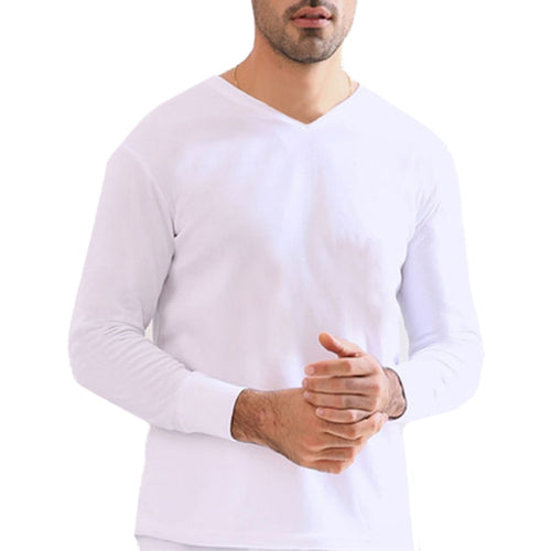 2018 Slim Fit Thermal Underwear Men Tops Tee Men's V-neck Plus Velvet Basic Bottom Soft Warm Long Sleeve T-shirt Black White
