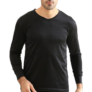 2018 Slim Fit Thermal Underwear Men Tops Tee Men's V-neck Plus Velvet Basic Bottom Soft Warm Long Sleeve T-shirt Black White