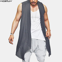 Load image into Gallery viewer, New Summer Men&#39;s Vest Long Style Vest Jacket Punk Gothic Sleeveless Shawl Waistcoat Cardigan Coat  Irregular Hem Hip Hop Clothes