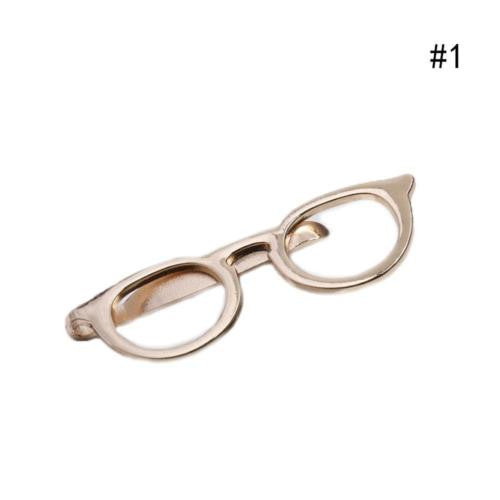 Creative Men Fashion Cute Glasses Shaped Tie Pin Wedding  Engraved Casual Tie Clips