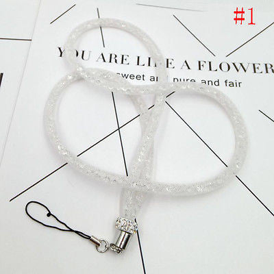 1Pcs Crystal Lanyard Necklace ID Badge Mobile Cell Phone Keychain Glitter Cord Strap