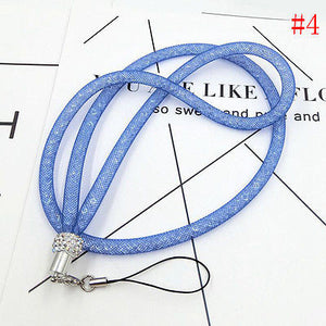 1Pcs Crystal Lanyard Necklace ID Badge Mobile Cell Phone Keychain Glitter Cord Strap