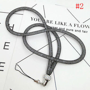 1Pcs Crystal Lanyard Necklace ID Badge Mobile Cell Phone Keychain Glitter Cord Strap