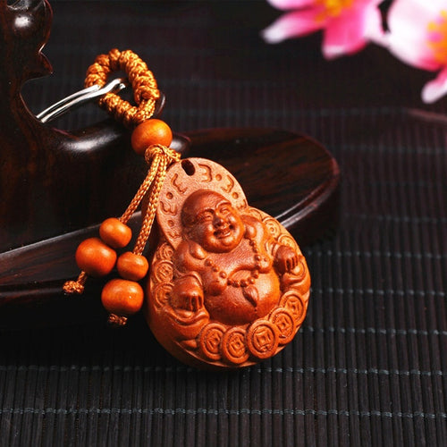Natural Rosewood Car Key Ring Key Pendant Beautifully Lucky Buddha Ornaments