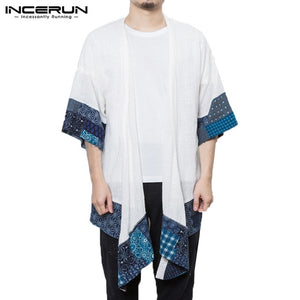 Streetwear Hiphop 5XL Men Casual Cardigan Coats Floral Three Quarter Open Stitch Jackets Trench Cloak Outwear Mens Clothes Male