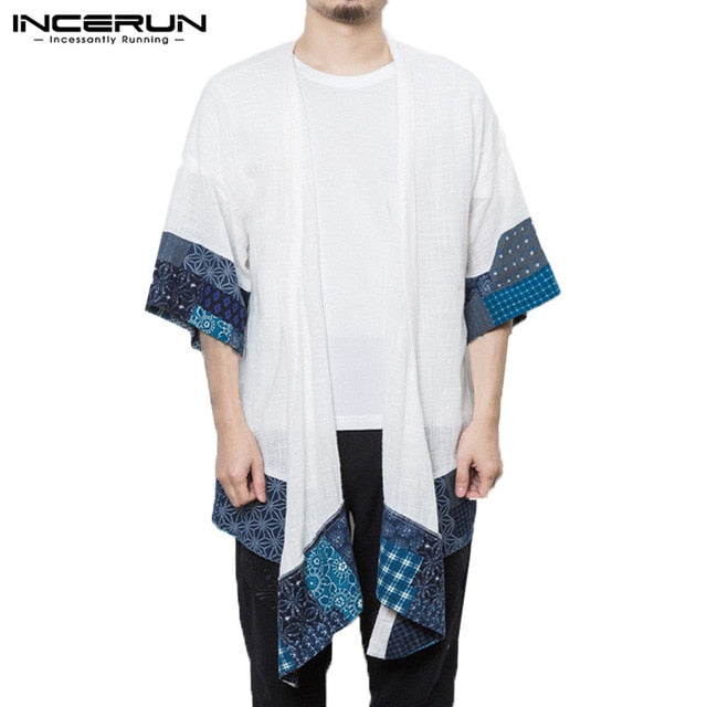 Streetwear Hiphop 5XL Men Casual Cardigan Coats Floral Three Quarter Open Stitch Jackets Trench Cloak Outwear Mens Clothes Male